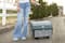 Everything Mary Gray & Pink Abstract 4 Wheel Collapsible Deluxe Sewing Machine Storage Case